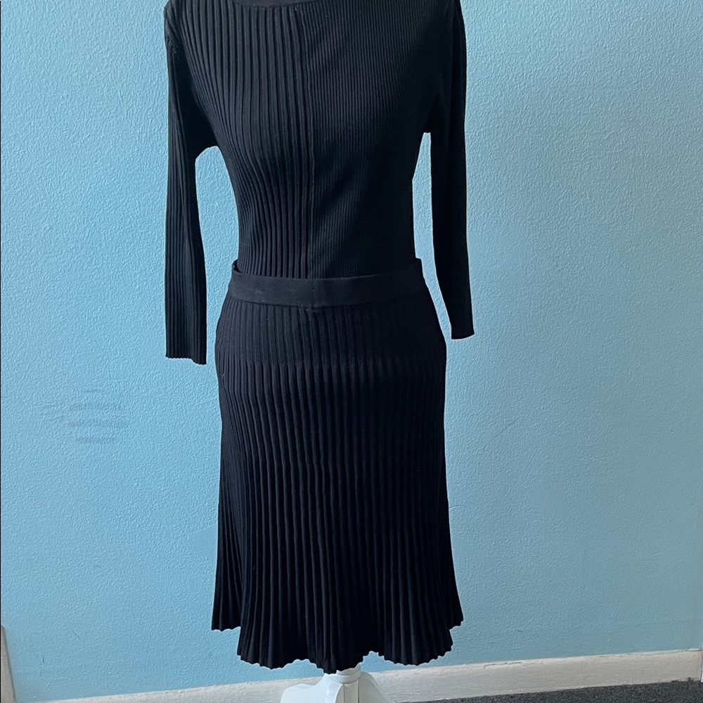 Anne Klein Black Long-Sleeve Ribbed Pleat Knit Outfit.